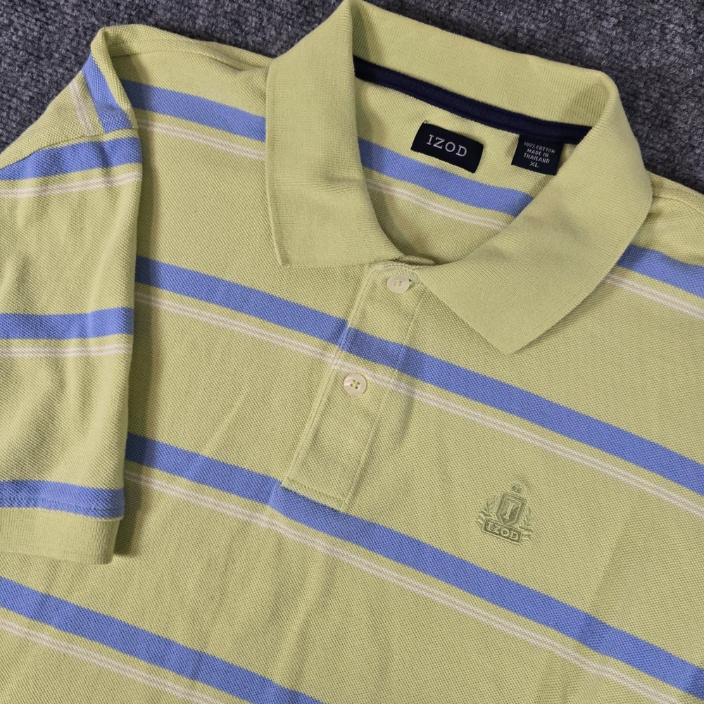 IZOD Men's XL Golf Polo Shirt Short Sleeve Striped Green Blue Cotton Casual